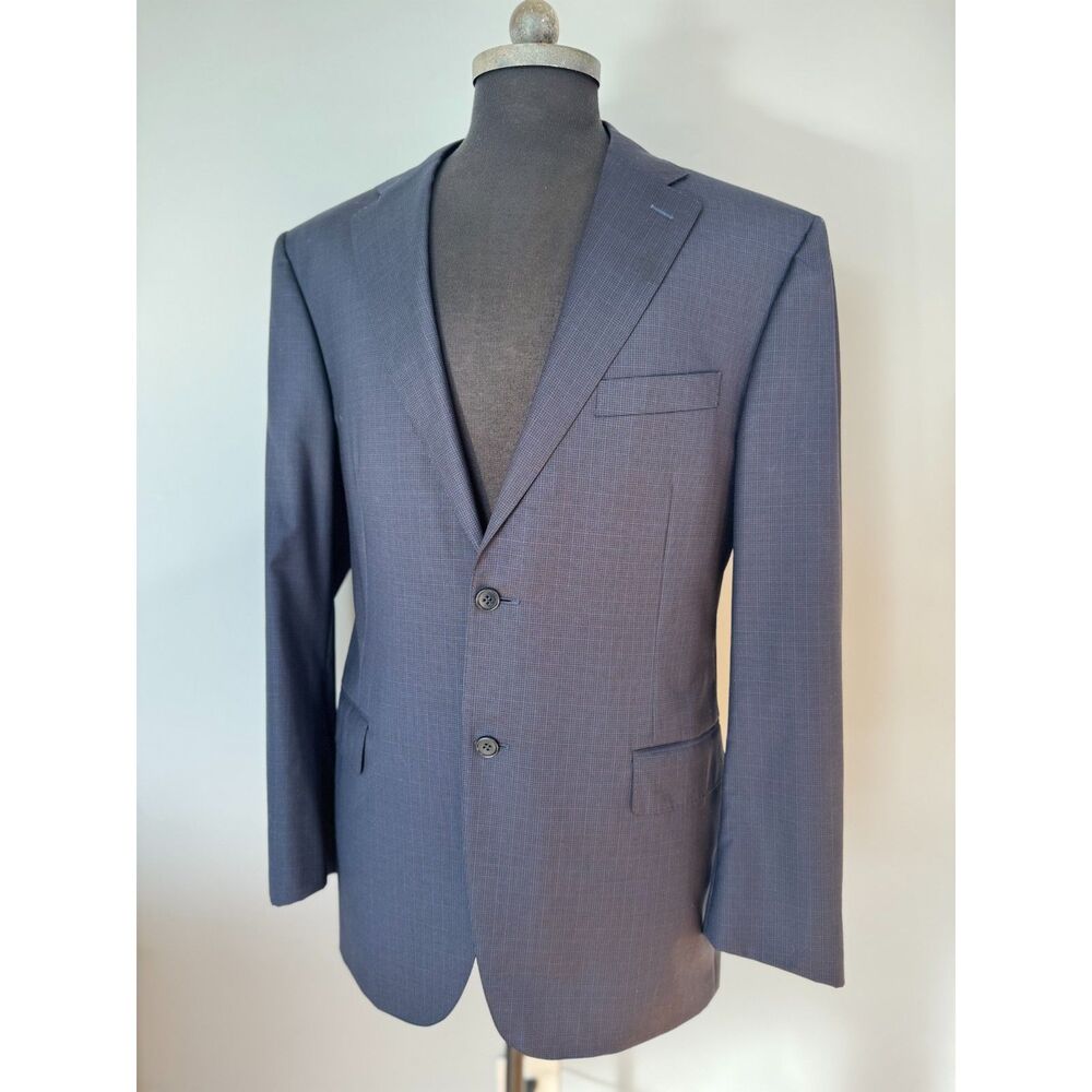 Canali Men's Navy Black Check Wool Classic Fit Sport Coat Jacket Blazer 46 R